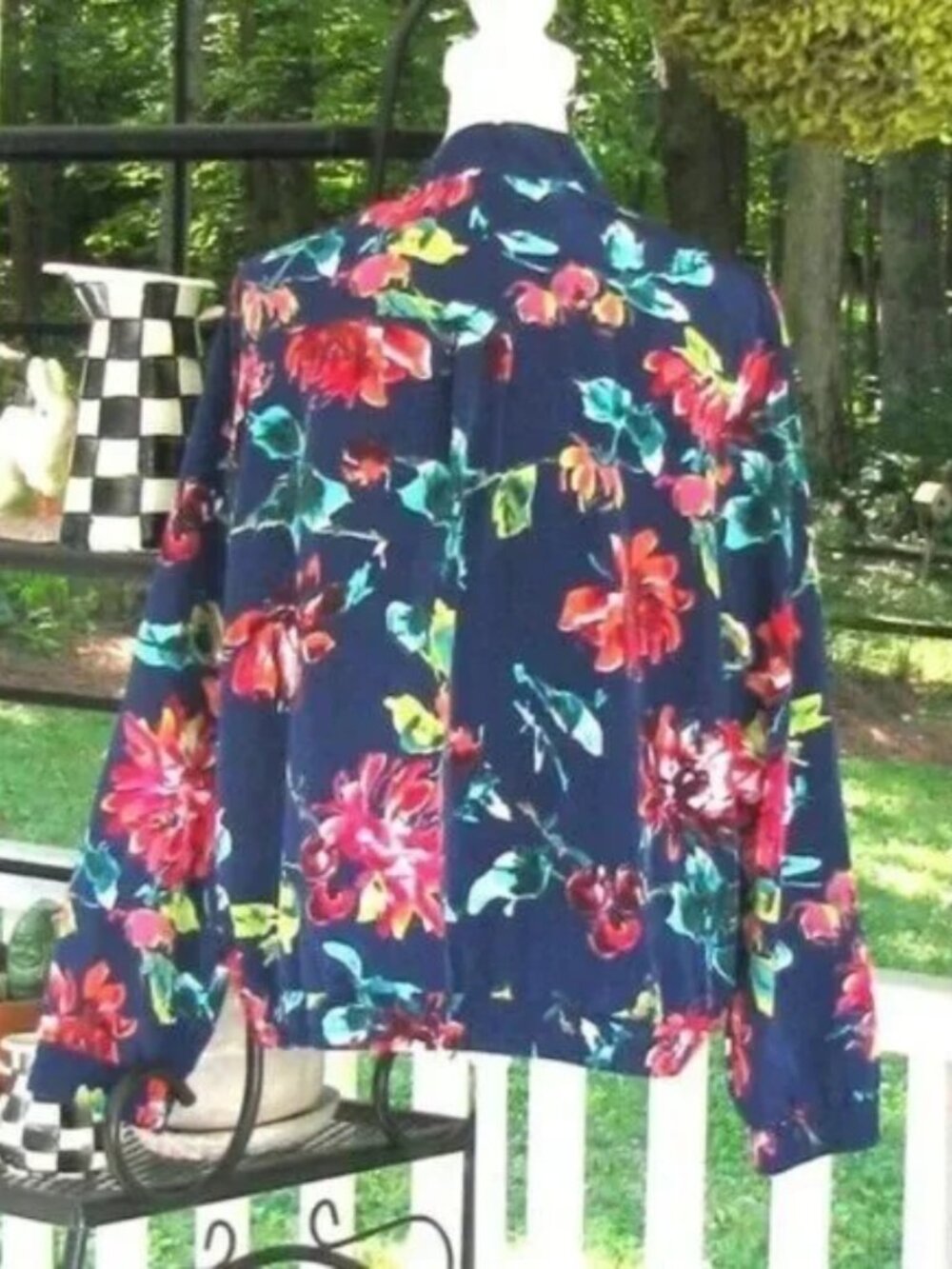 Susan Graver floral peachskin zip front bomber jacket Large softshell luxury - Picture 5 of 5